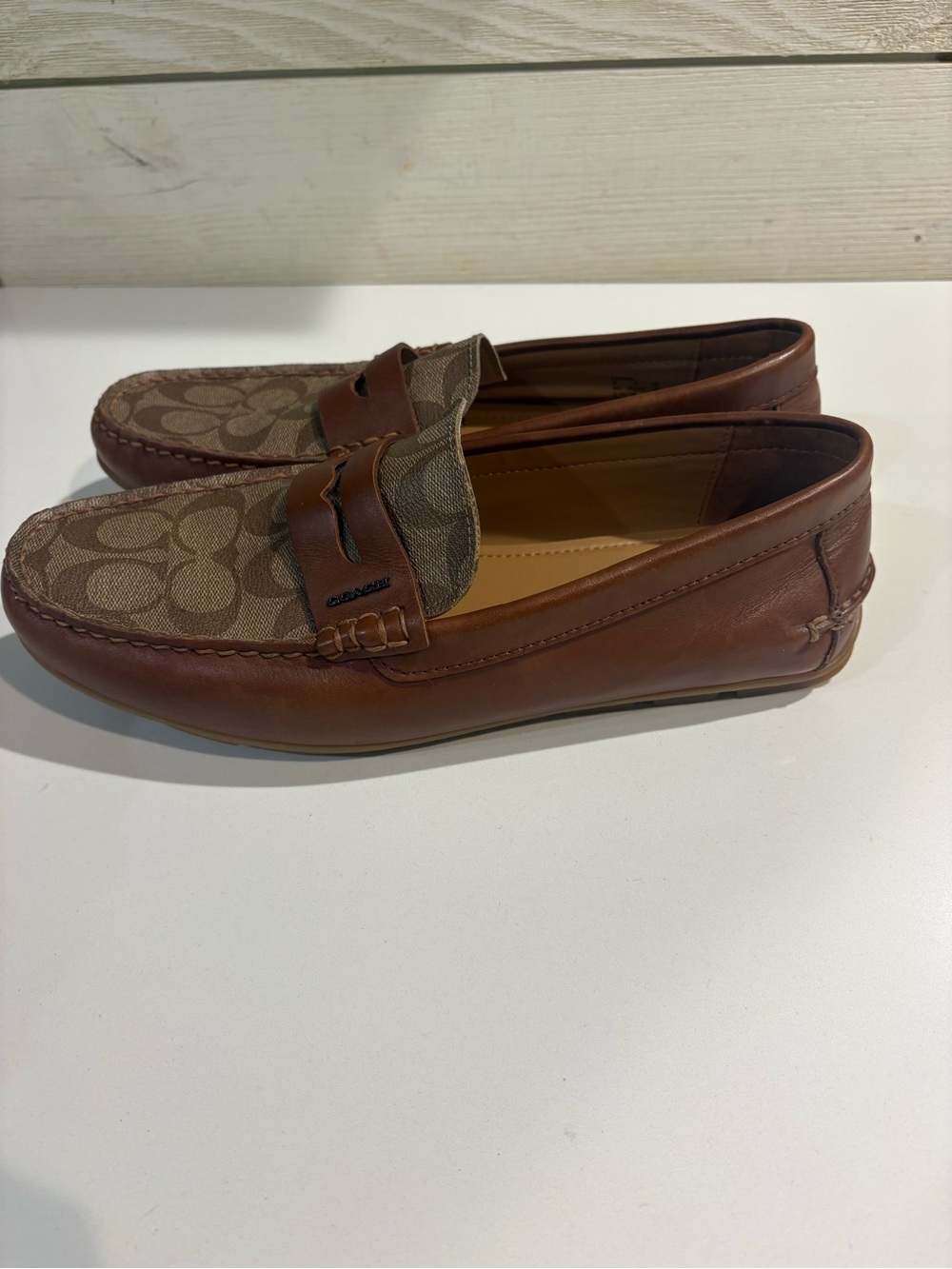 Coach Men's Tan/Brown Signature Canvas & Leather Penny Loafers